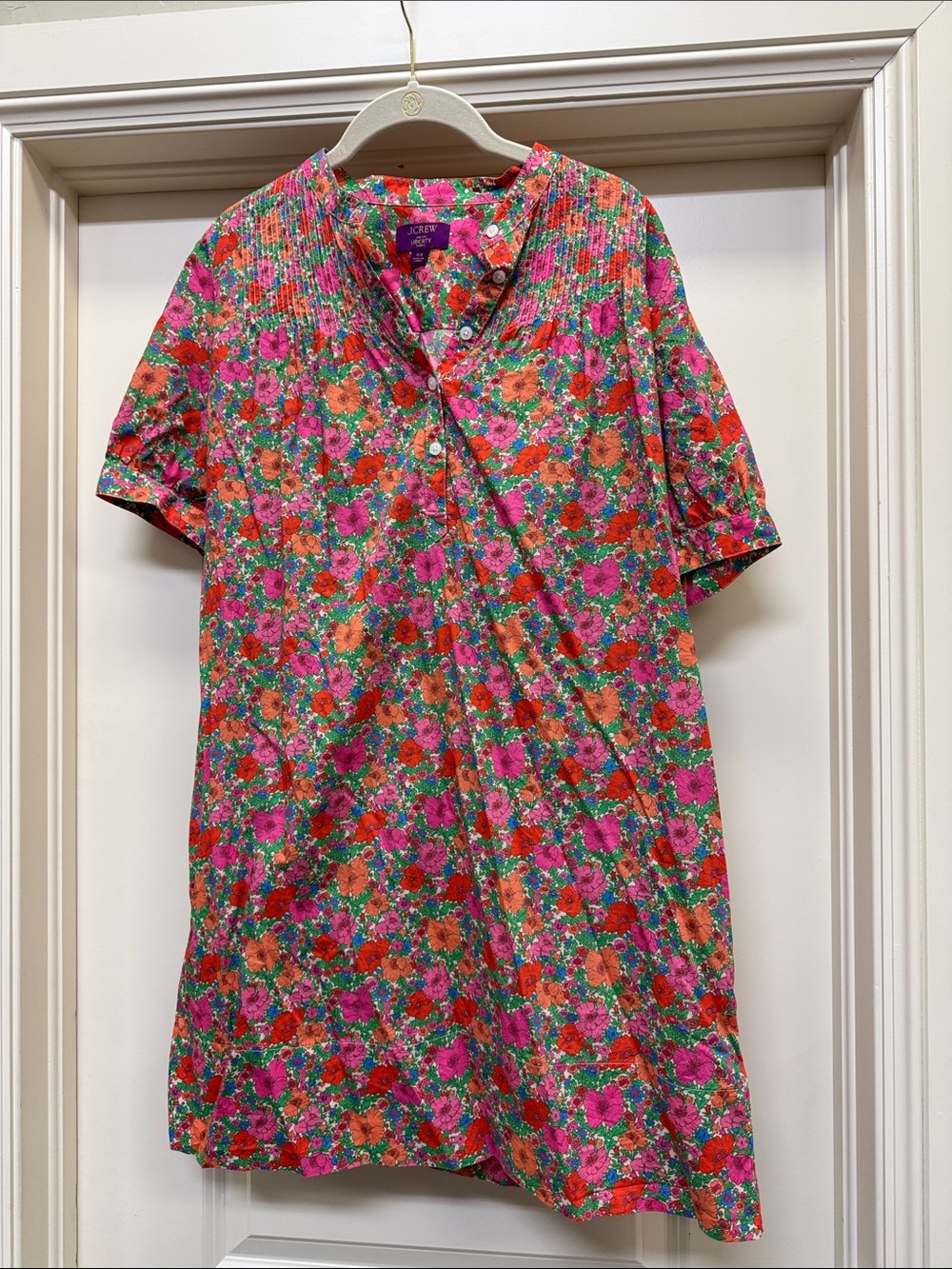 Jcrew Floral Short-Sleeve Dress in Pink & Orange